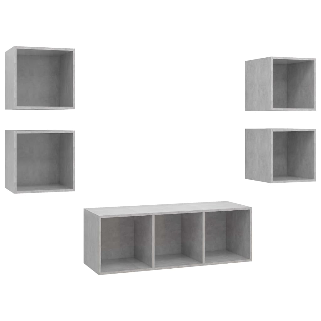 Ensemble de meubles TV 5 pièces en béton gris à base de bois