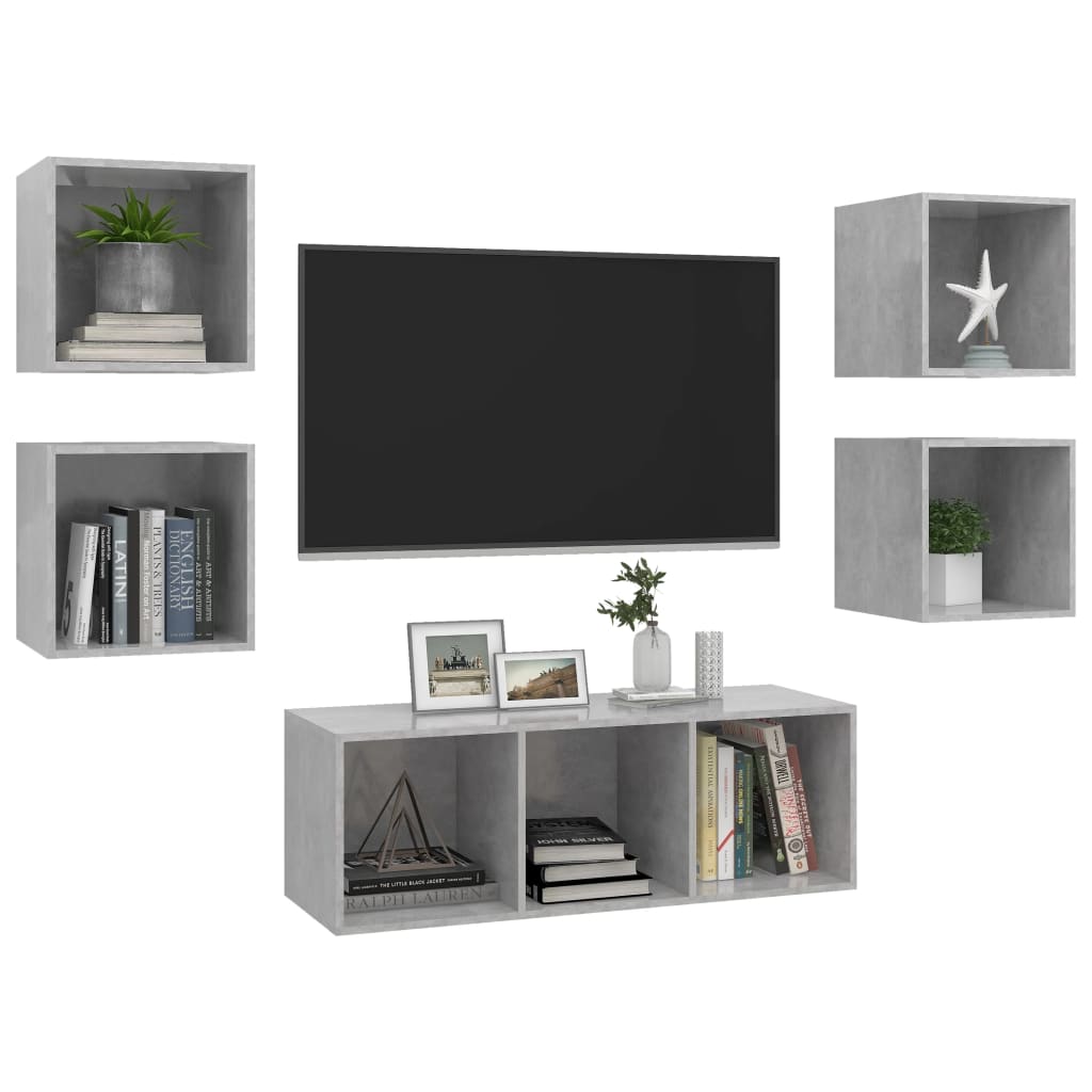 Ensemble de meubles TV 5 pièces en béton gris à base de bois