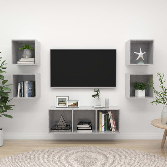 Ensemble de meubles TV 5 pièces en béton gris à base de bois
