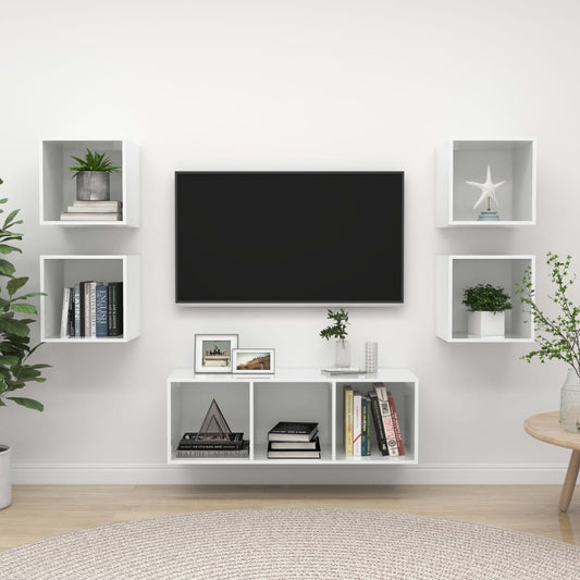 Ensemble de meubles TV 5 pièces, blanc brillant, matériau à base de bois