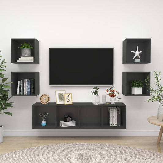 Ensemble de meubles TV 5 pièces, matériau à base de bois gris