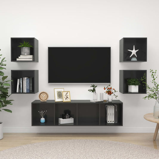 Ensemble de meubles TV 5 pièces, gris brillant, matériau à base de bois