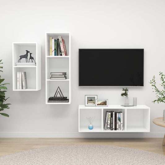 3-tlg. TV-Schrank-Set Weiß Holzwerkstoff