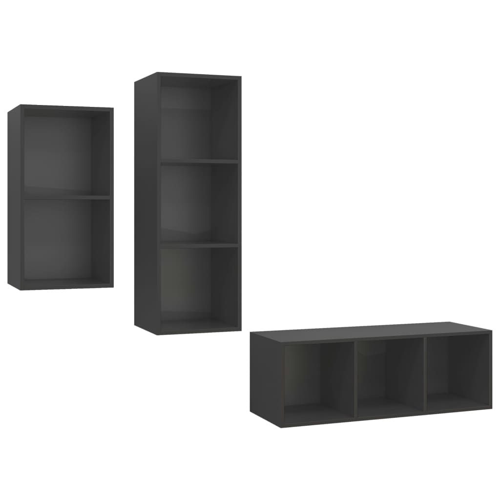 Ensemble de meubles TV 3 pièces, matériau à base de bois gris