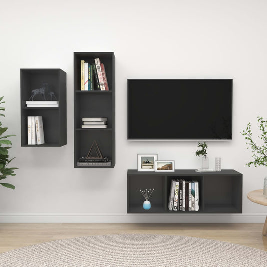 Ensemble de meubles TV 3 pièces, matériau à base de bois gris