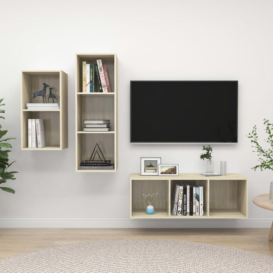 Ensemble de meubles TV 3 pièces en bois de chêne Sonoma