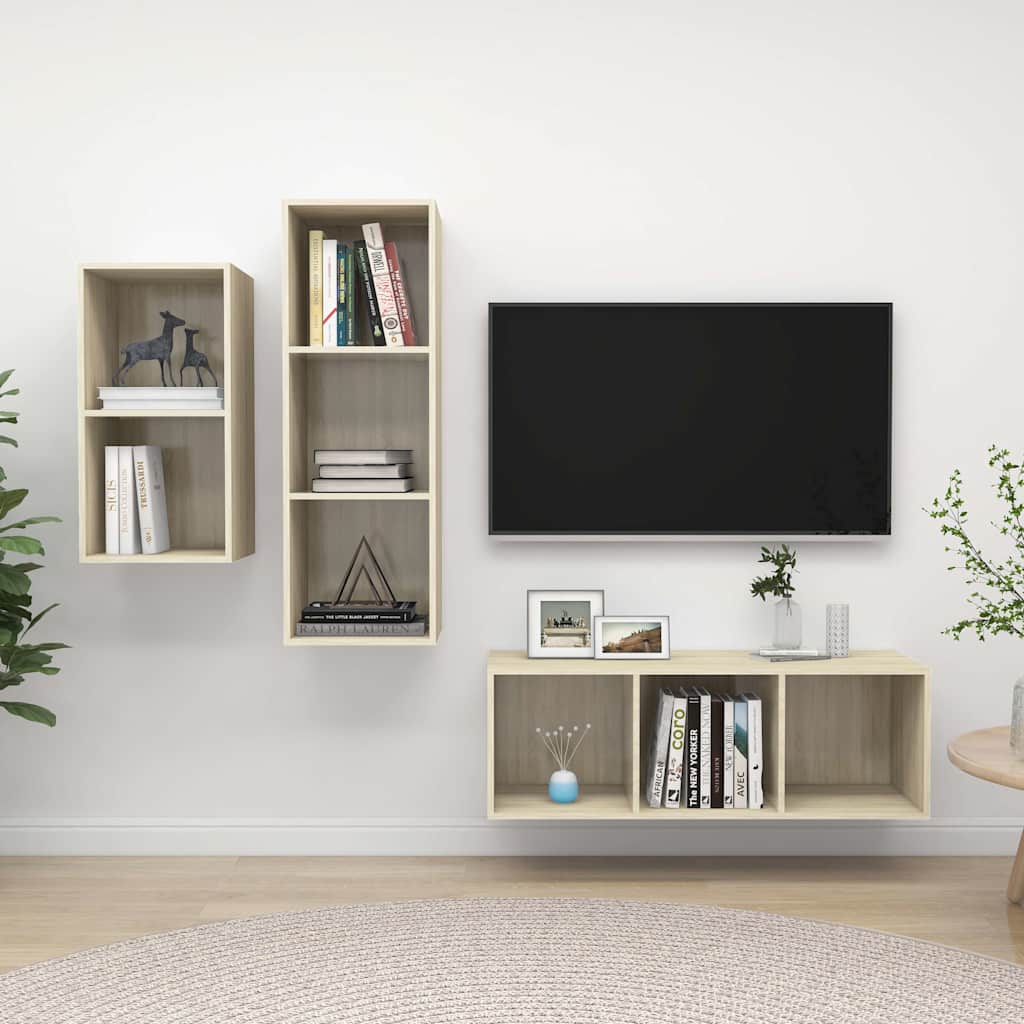 3-tlg. TV-Schrank-Set Sonoma-Eiche Holzwerkstoff