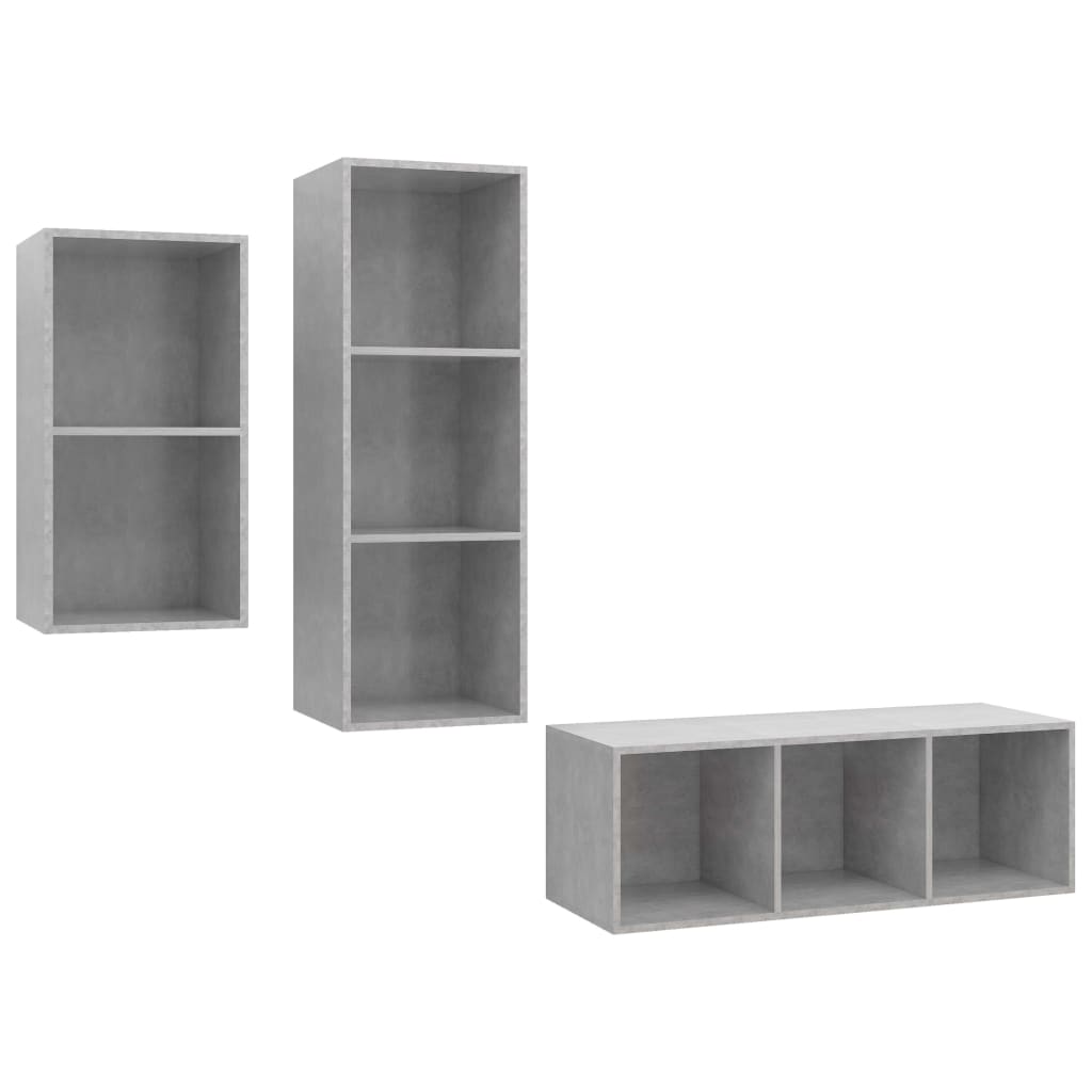 Ensemble de meubles TV 3 pièces en béton gris à base de bois