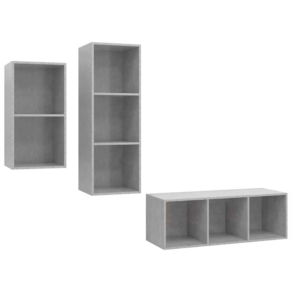 3-tlg. TV-Schrank-Set Betongrau Holzwerkstoff