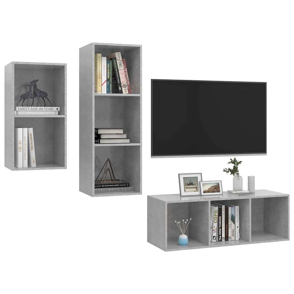 3-tlg. TV-Schrank-Set Betongrau Holzwerkstoff