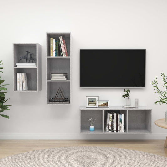 Ensemble de meubles TV 3 pièces en béton gris à base de bois