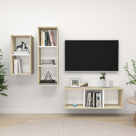 Ensemble de meubles TV 3 pièces en bois de chêne Sonoma blanc