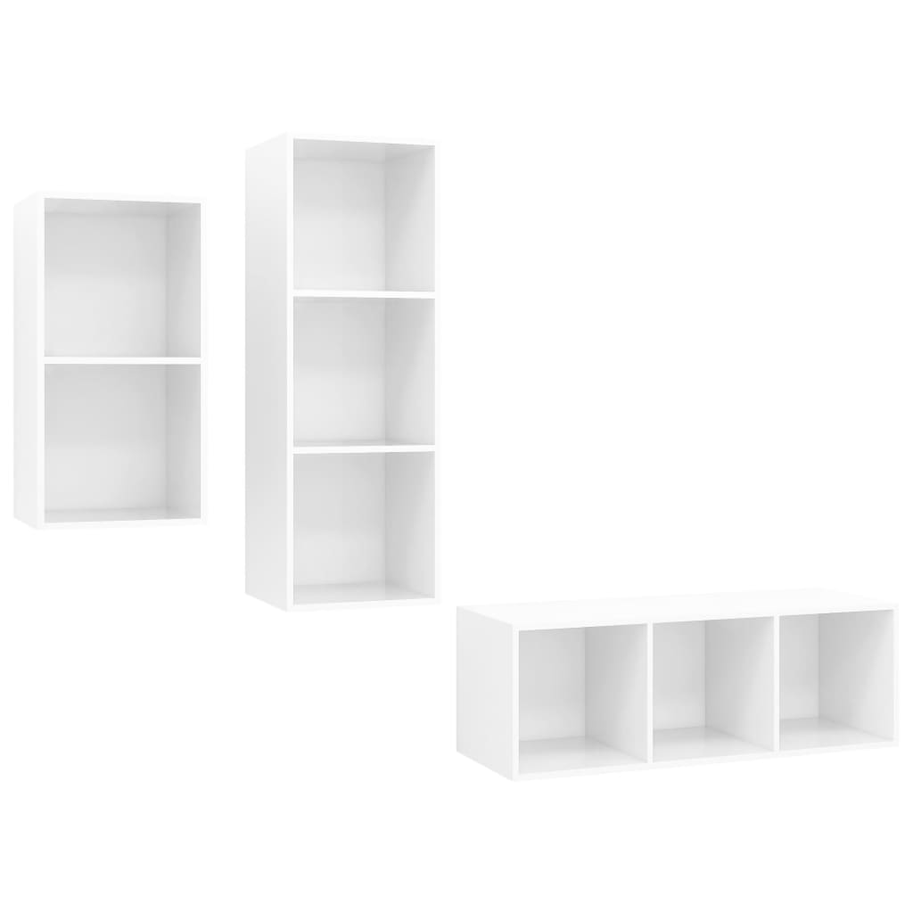 Ensemble de meubles TV 3 pièces, blanc brillant, matériau à base de bois