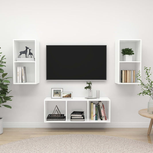 Ensemble de meubles TV 3 pièces en bois blanc