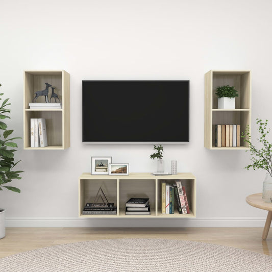 Ensemble de meubles TV 3 pièces en bois de chêne Sonoma