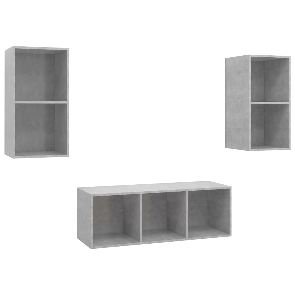Ensemble de meubles TV 3 pièces en béton gris à base de bois