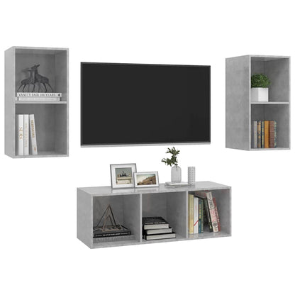 3-tlg. TV-Schrank-Set Betongrau Holzwerkstoff