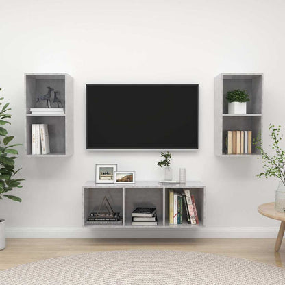 3-tlg. TV-Schrank-Set Betongrau Holzwerkstoff