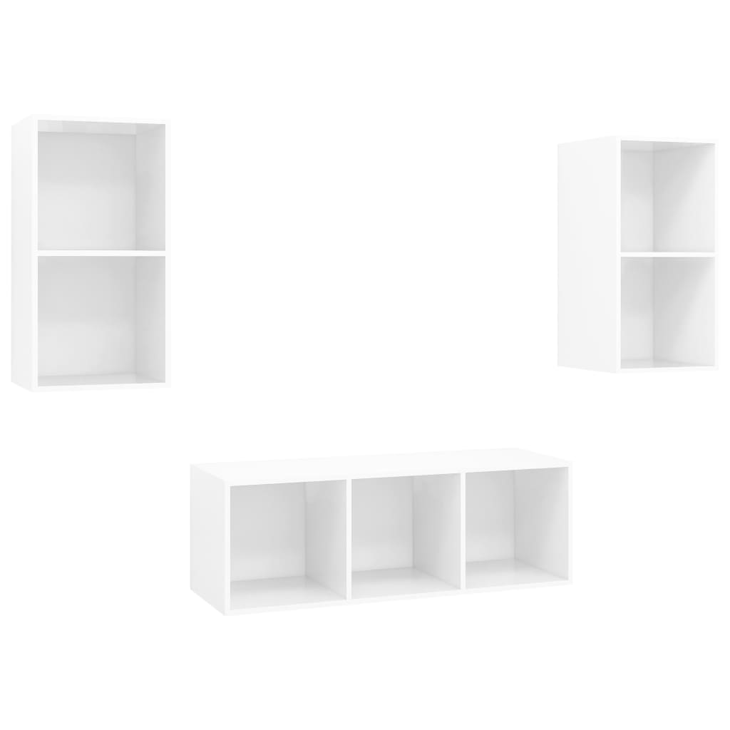 Ensemble de meubles TV 3 pièces, blanc brillant, matériau à base de bois