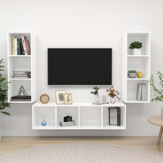 Ensemble de meubles TV 3 pièces en bois blanc