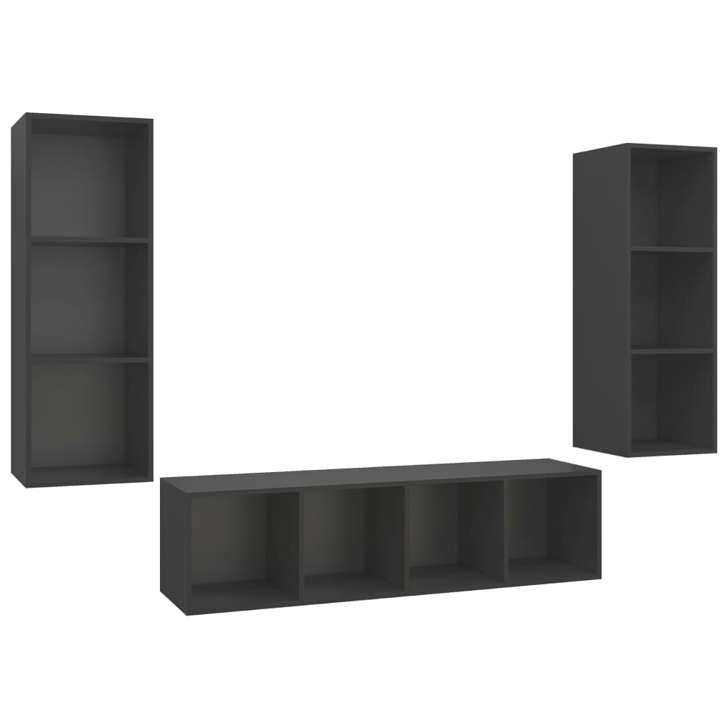Ensemble de meubles TV 3 pièces, matériau à base de bois gris