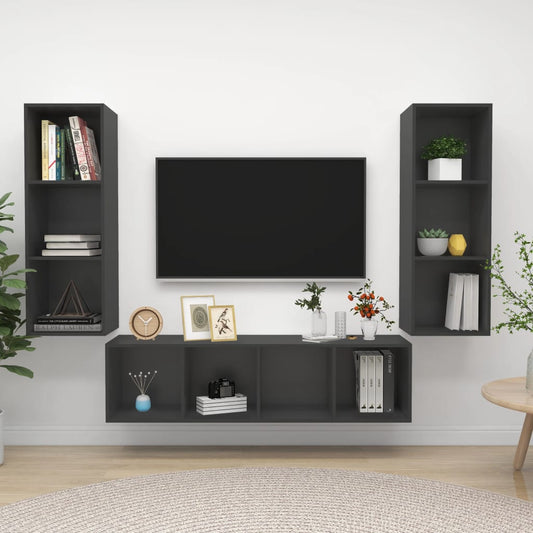 Ensemble de meubles TV 3 pièces, matériau à base de bois gris