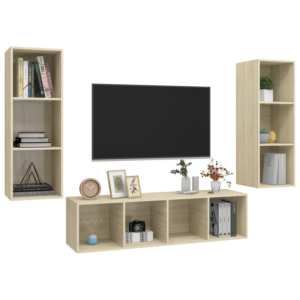 Ensemble de meubles TV 3 pièces en bois de chêne Sonoma