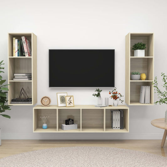 Ensemble de meubles TV 3 pièces en bois de chêne Sonoma