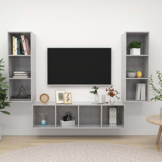 Ensemble de meubles TV 3 pièces en béton gris à base de bois
