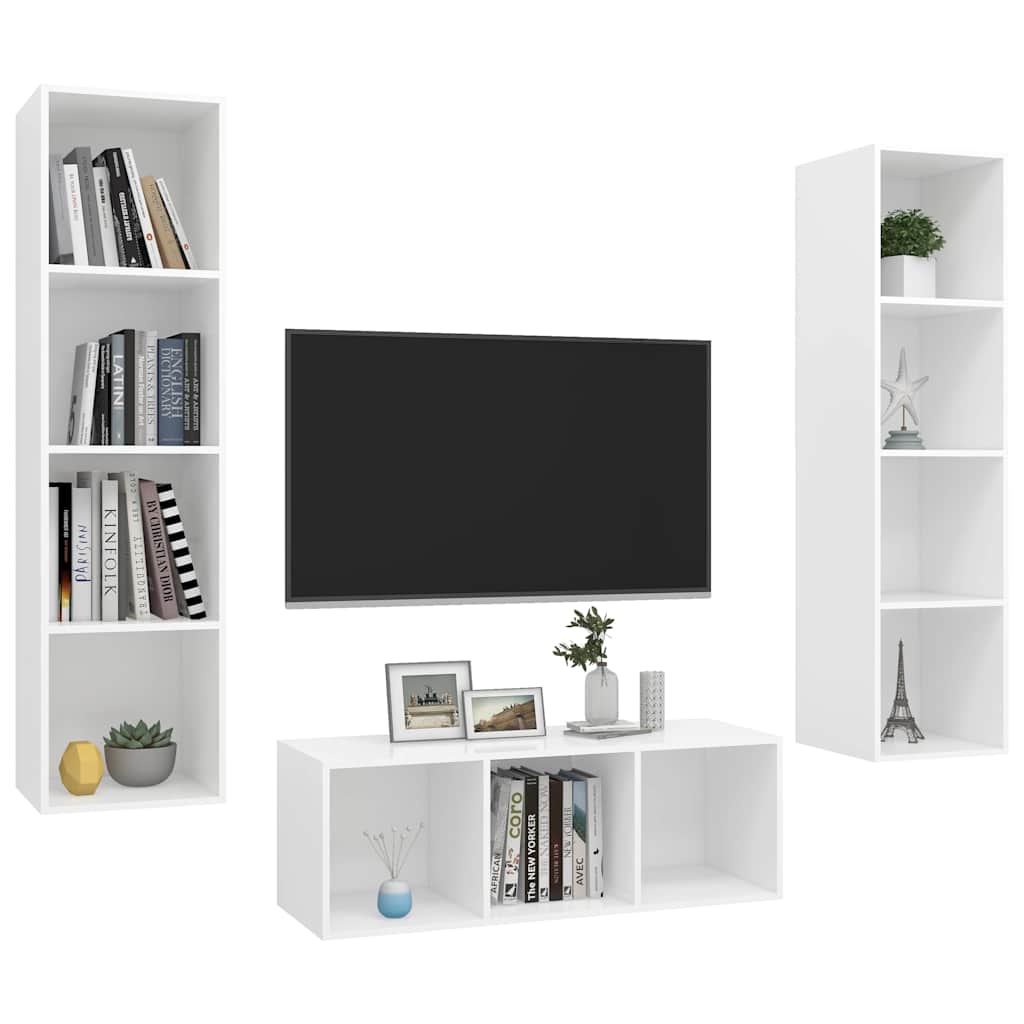 3-tlg. TV-Schrank-Set Weiß Holzwerkstoff