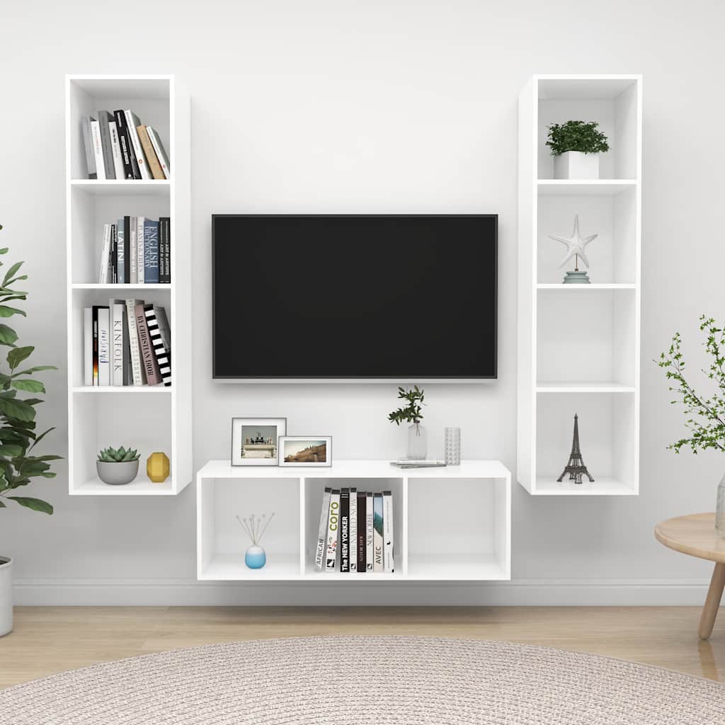 3-tlg. TV-Schrank-Set Weiß Holzwerkstoff