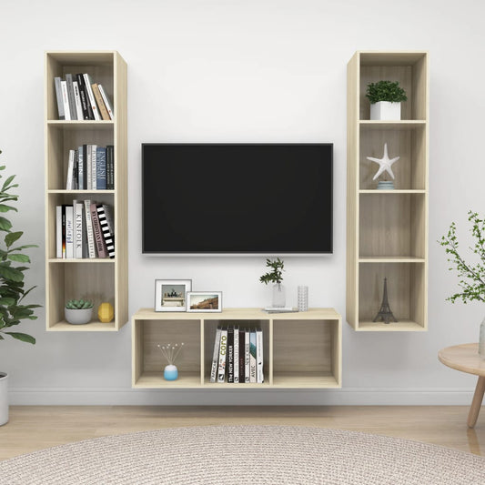 Ensemble de meubles TV 3 pièces en bois de chêne Sonoma