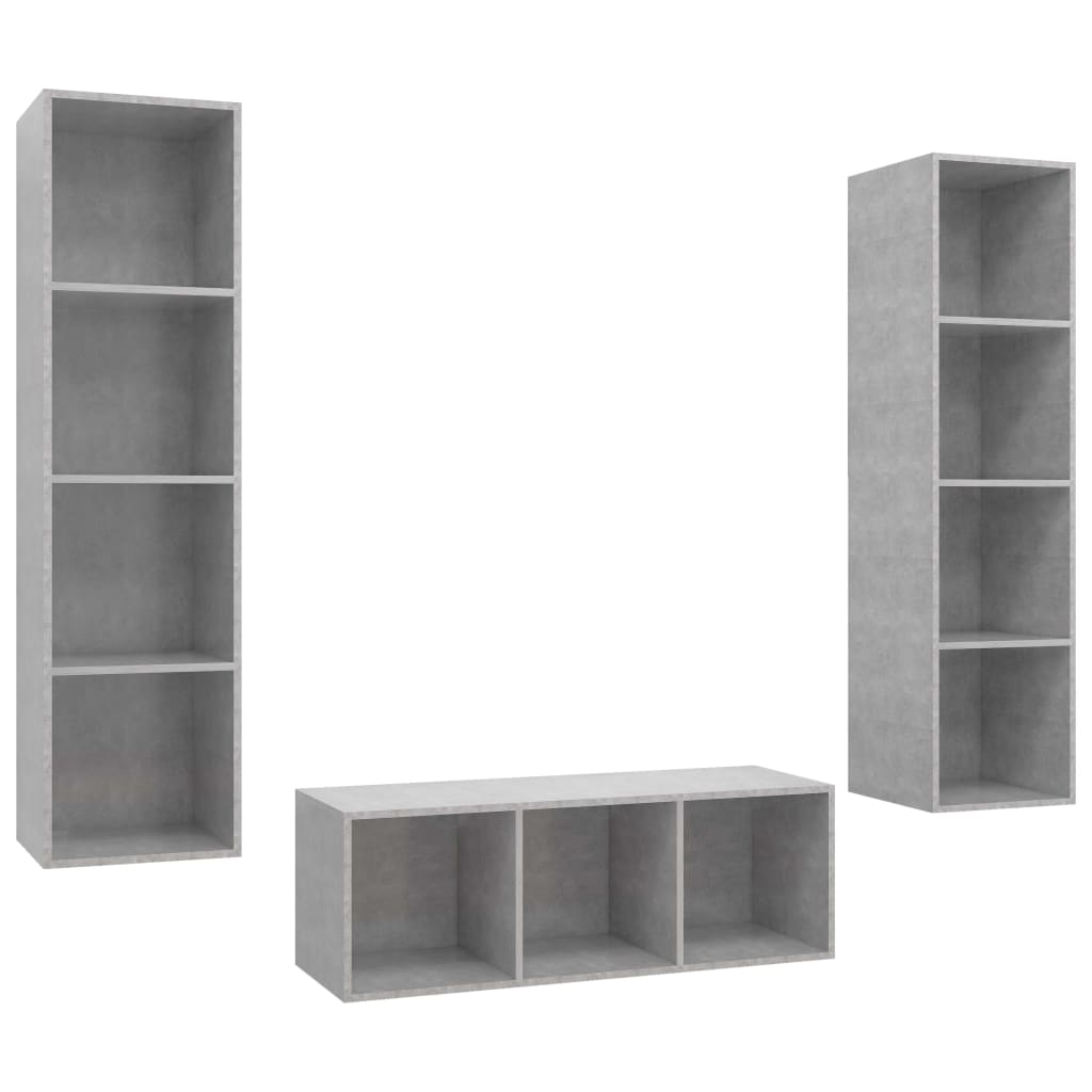 Ensemble de meubles TV 3 pièces en béton gris à base de bois