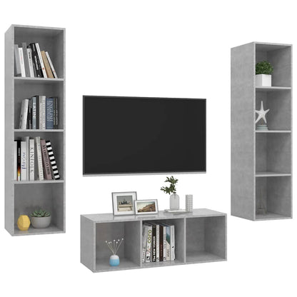 3-tlg. TV-Schrank-Set Betongrau Holzwerkstoff