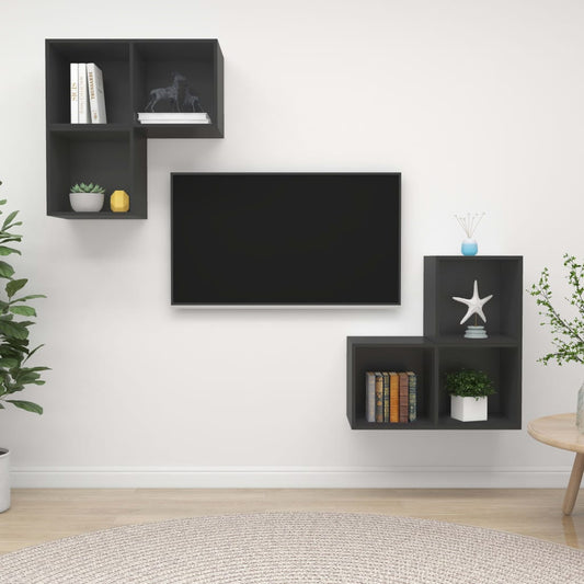 Ensemble de meubles TV 4 pièces, matériau à base de bois gris