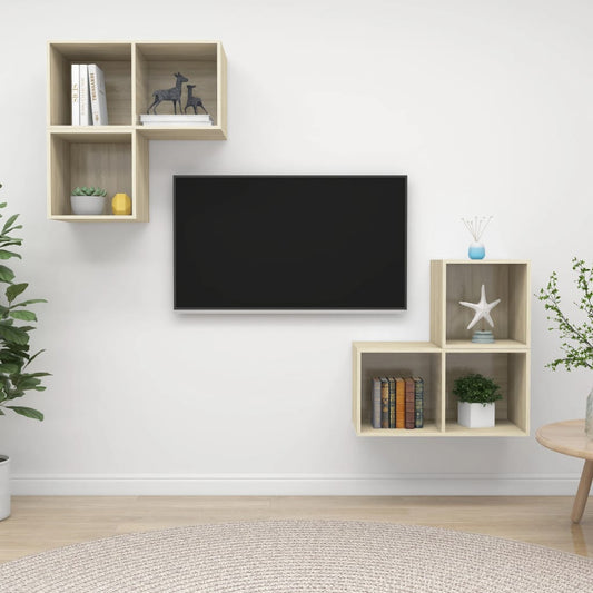 Ensemble de meubles TV 4 pièces en bois de chêne Sonoma