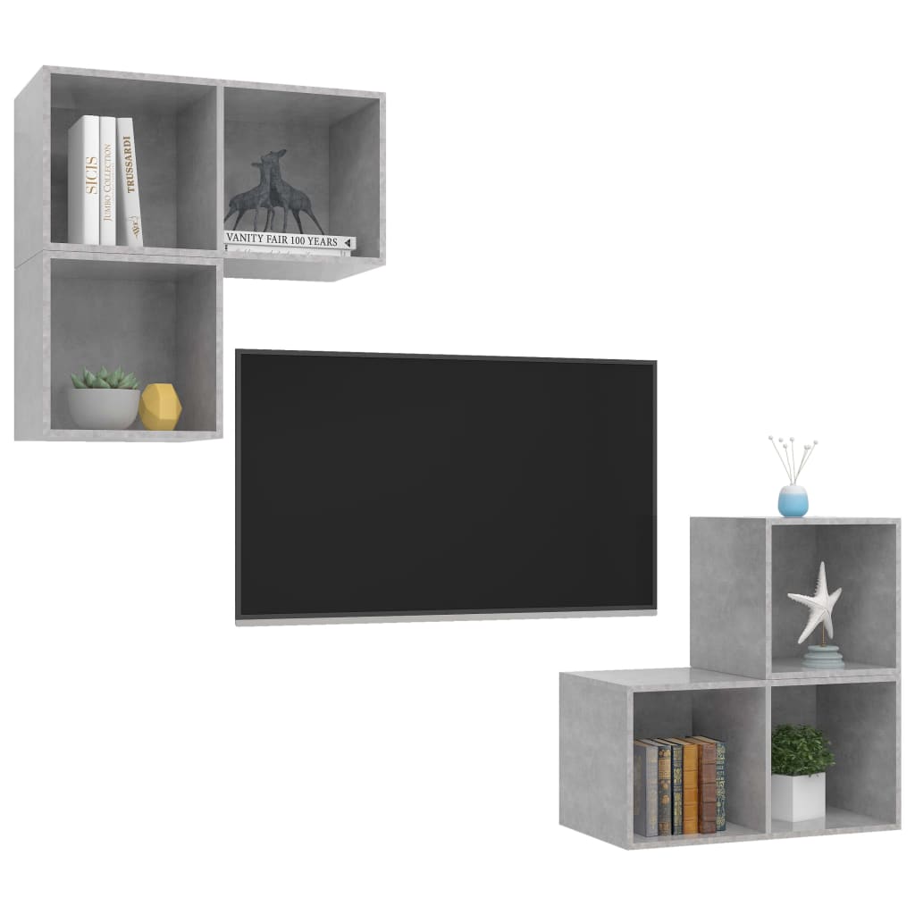 Ensemble de meubles TV 4 pièces en béton gris à base de bois