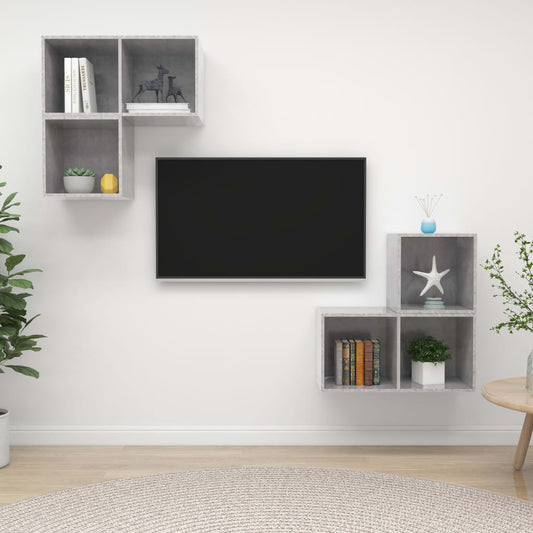 Ensemble de meubles TV 4 pièces en béton gris à base de bois