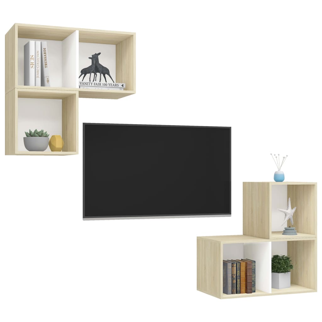 Ensemble de meubles TV 4 pièces en bois de chêne Sonoma blanc