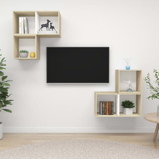 Ensemble de meubles TV 4 pièces en bois de chêne Sonoma blanc