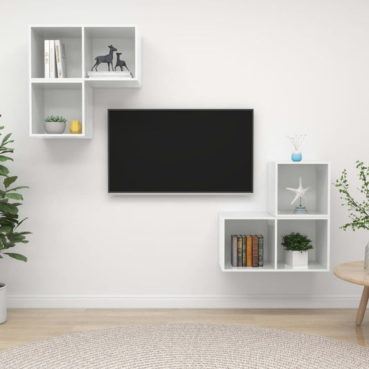 Ensemble de meubles TV 4 pièces, blanc brillant, matériau à base de bois