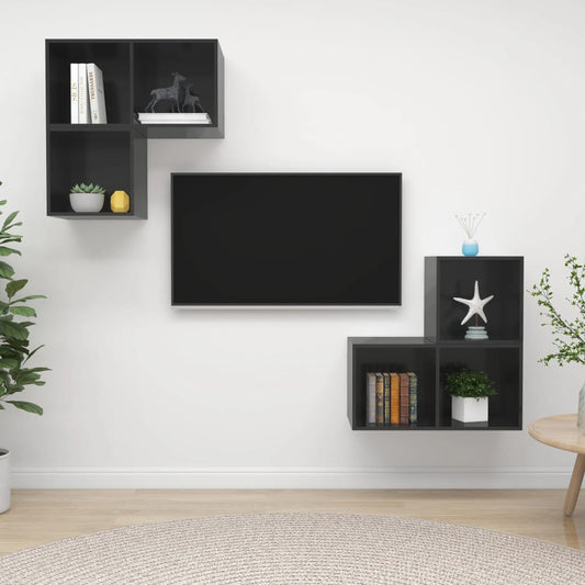 Ensemble de meubles TV 4 pièces, gris brillant, matériau à base de bois