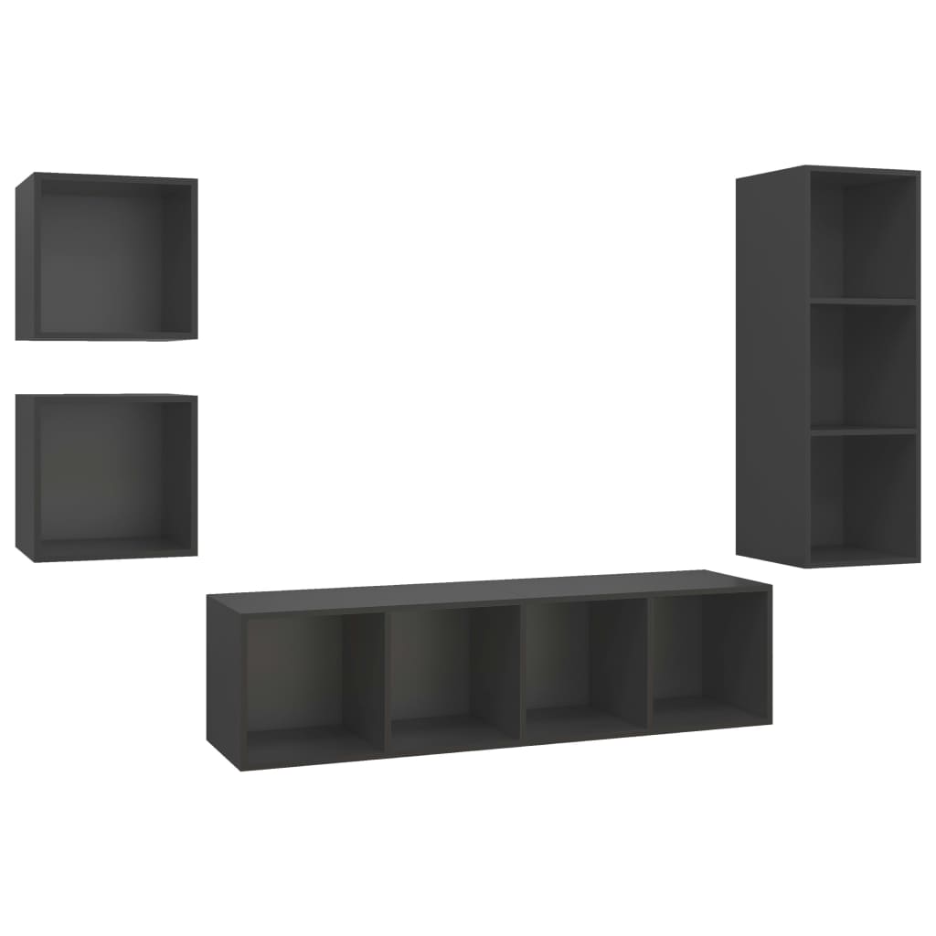 Ensemble de meubles TV 4 pièces, matériau à base de bois gris