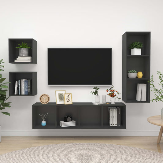 Ensemble de meubles TV 4 pièces, matériau à base de bois gris