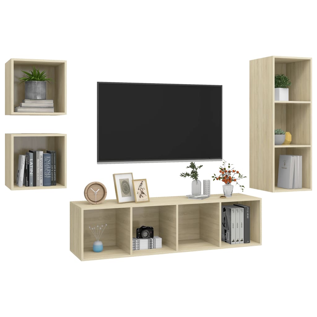 Ensemble de meubles TV 4 pièces en bois de chêne Sonoma