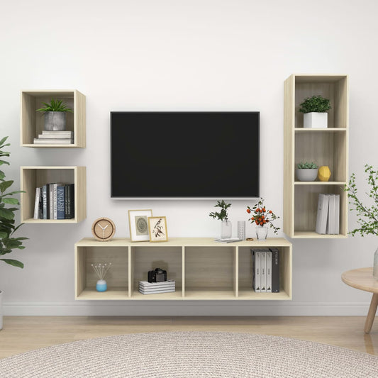 Ensemble de meubles TV 4 pièces en bois de chêne Sonoma