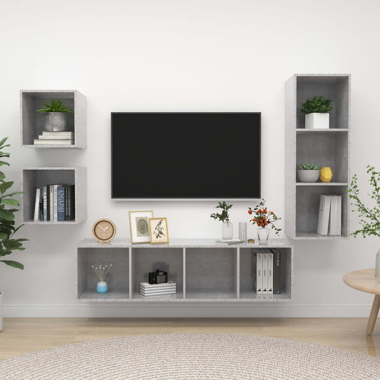 Ensemble de meubles TV 4 pièces en béton gris à base de bois