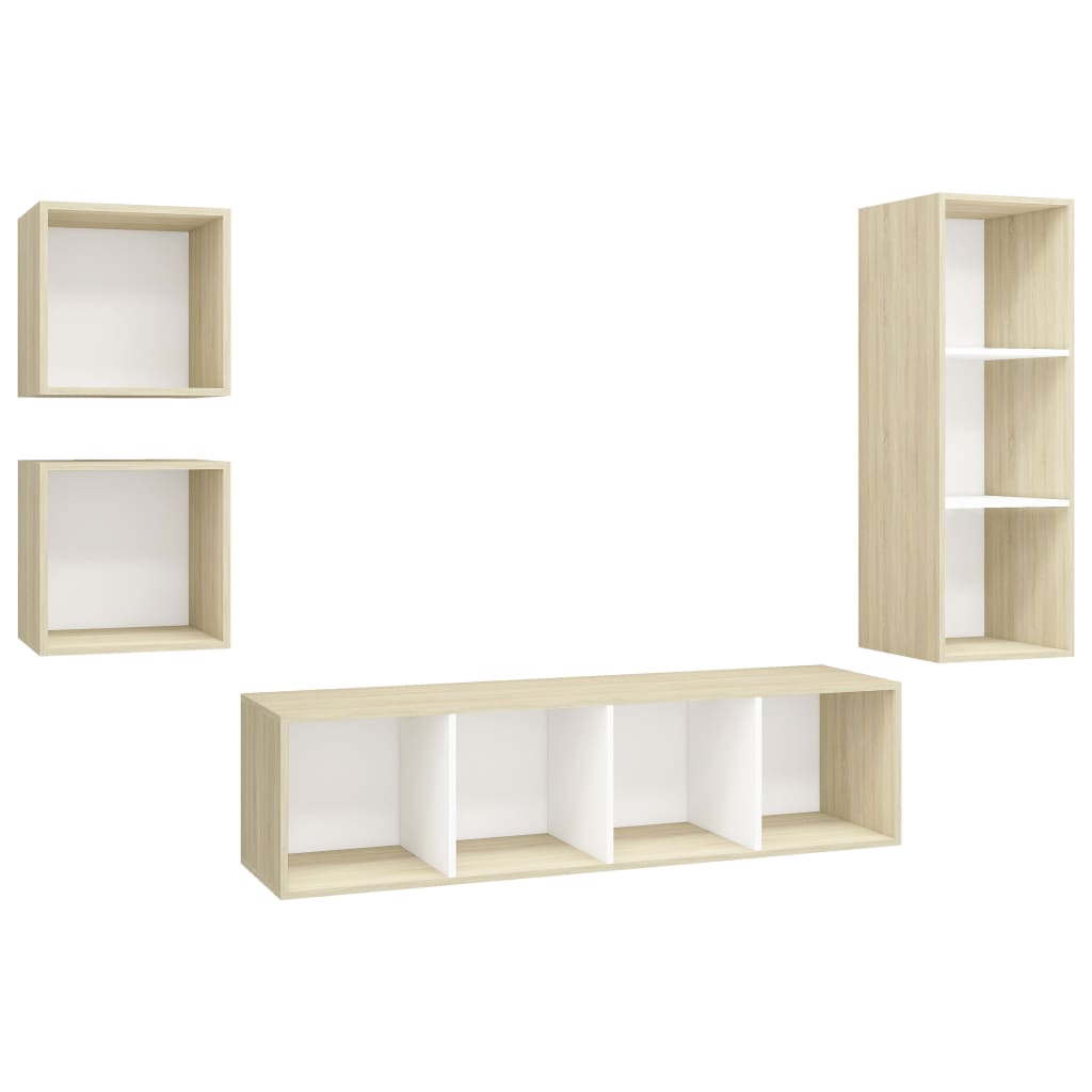 Ensemble de meubles TV 4 pièces en bois de chêne Sonoma blanc