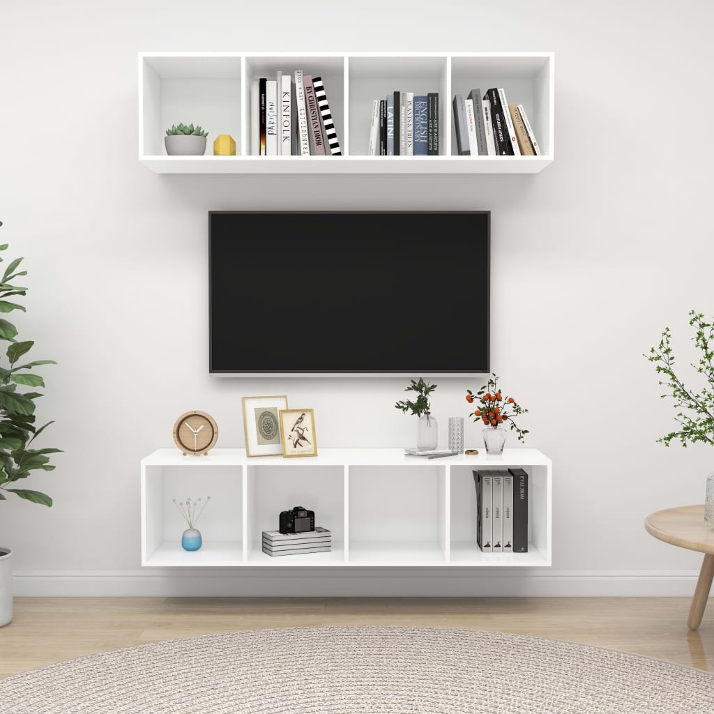 TV wall cabinets 2 pcs. White wood material