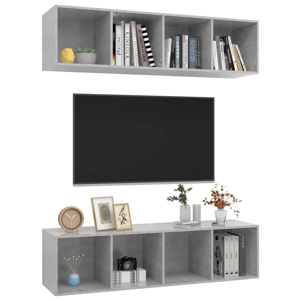 Meubles TV muraux (2 pièces) en bois gris béton